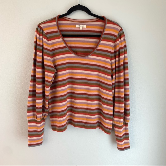 Madewell Sweaters - Madewell Puffed Sleeves Striped Pullover Sweater Shirt size Large